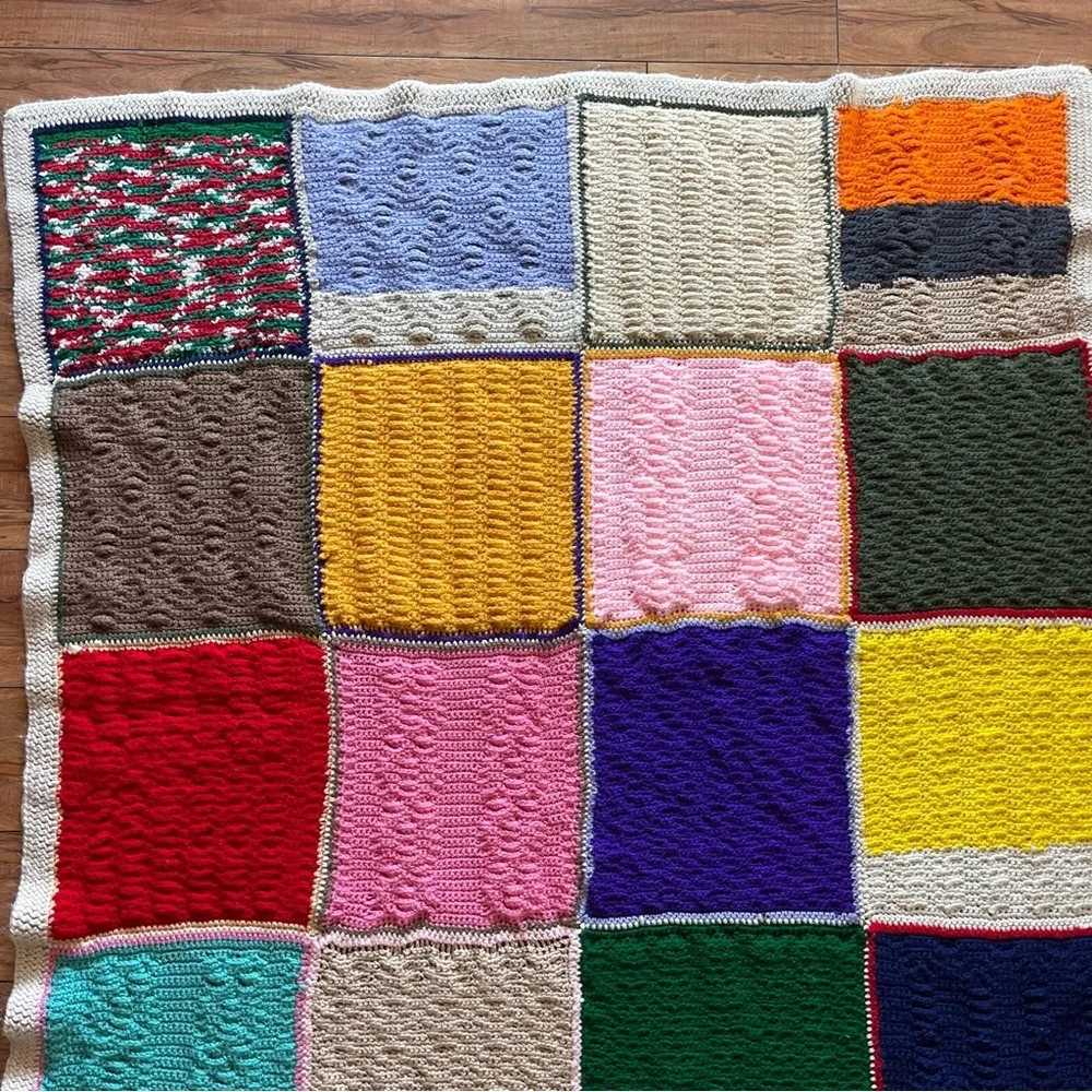 Handmade Multicolor Patchwork Crochet Throw Blanket - Assorted Colors